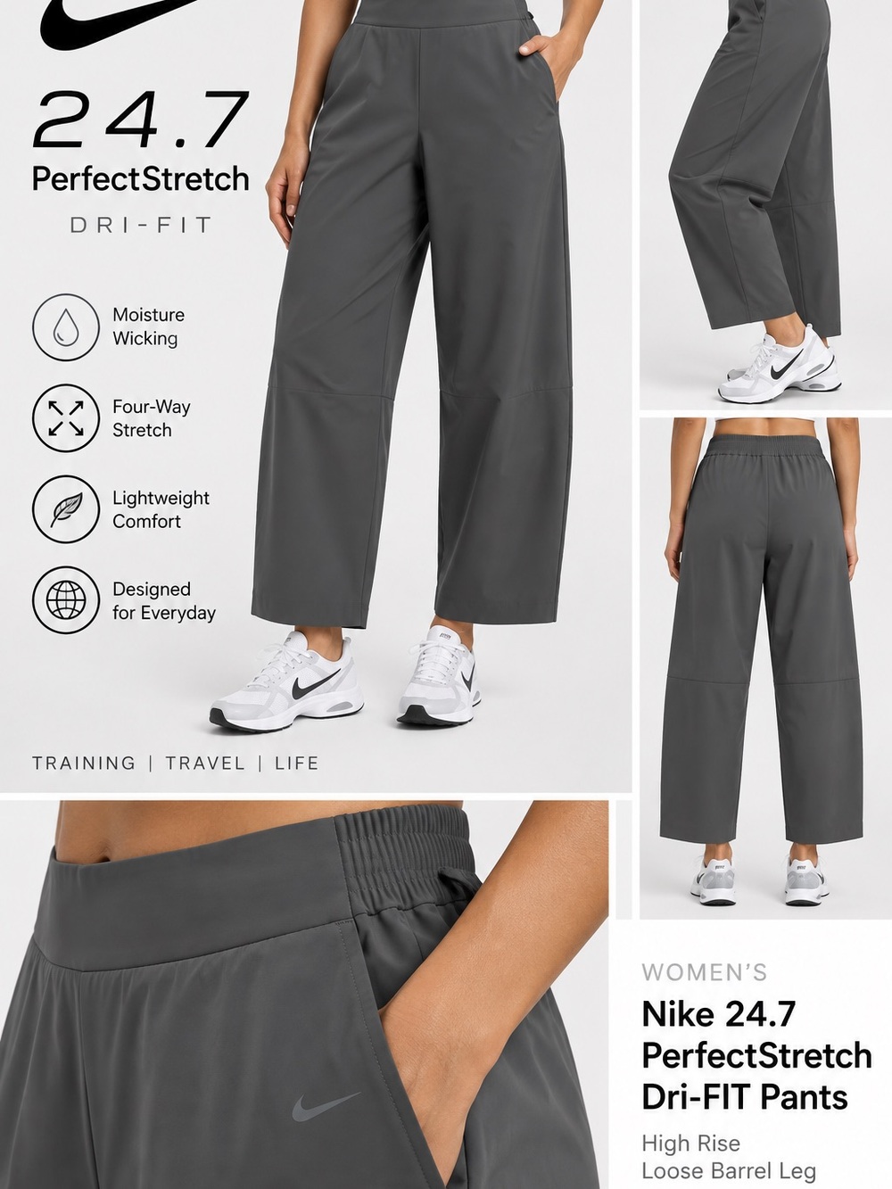 Nike Women's 24.7 PerfectStretch Dri‑FIT Shorts — Charcoal Gray